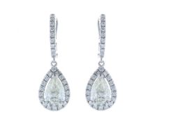 18ct White Gold Pear Shape Halo Drop Earring 2.47 Carats
