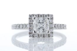 18ct White Gold Halo Set Princess Cut Diamond Ring 1.36 Carats