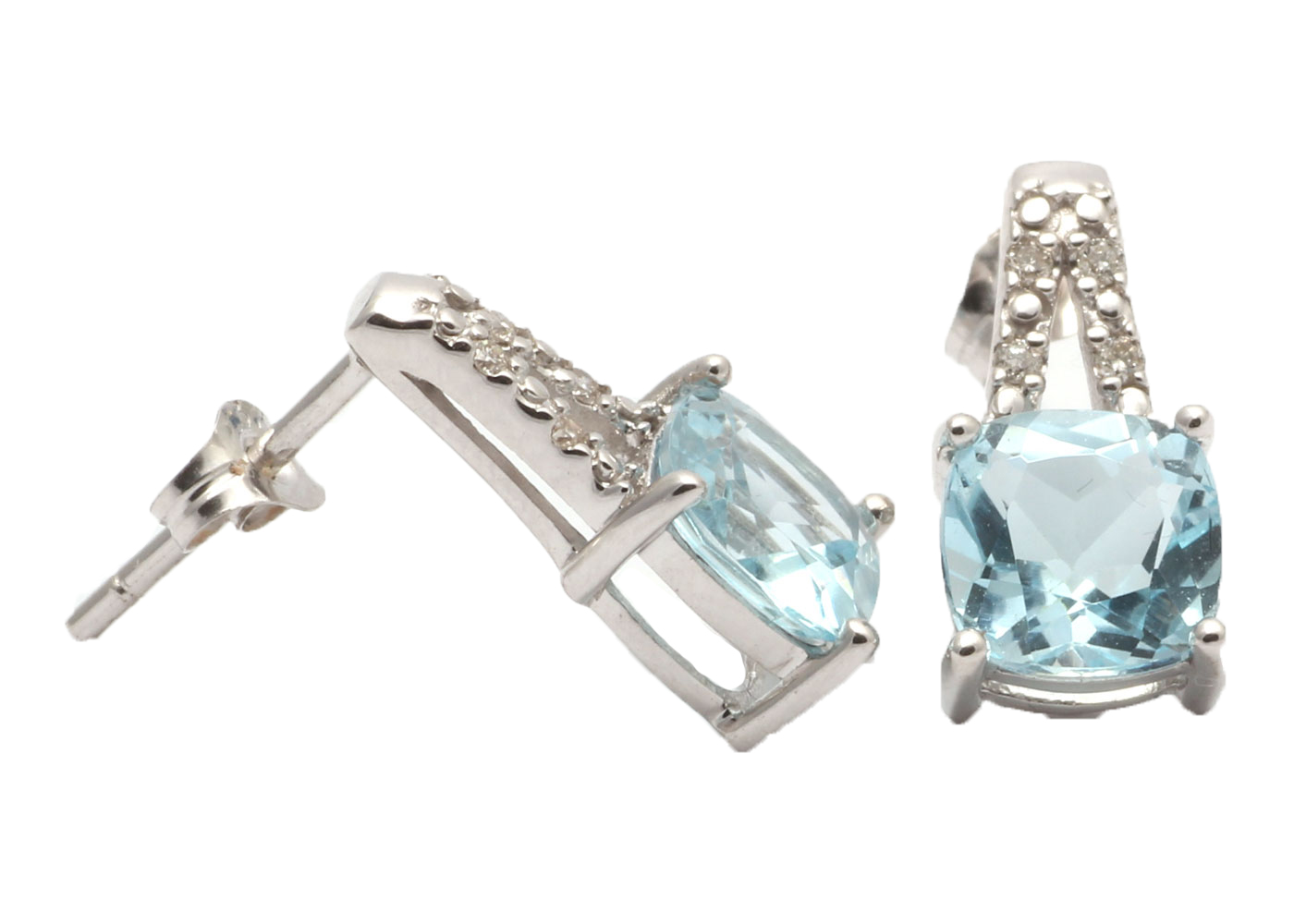 9ct White Gold Diamond And Blue Topaz Earrings - Image 4 of 8