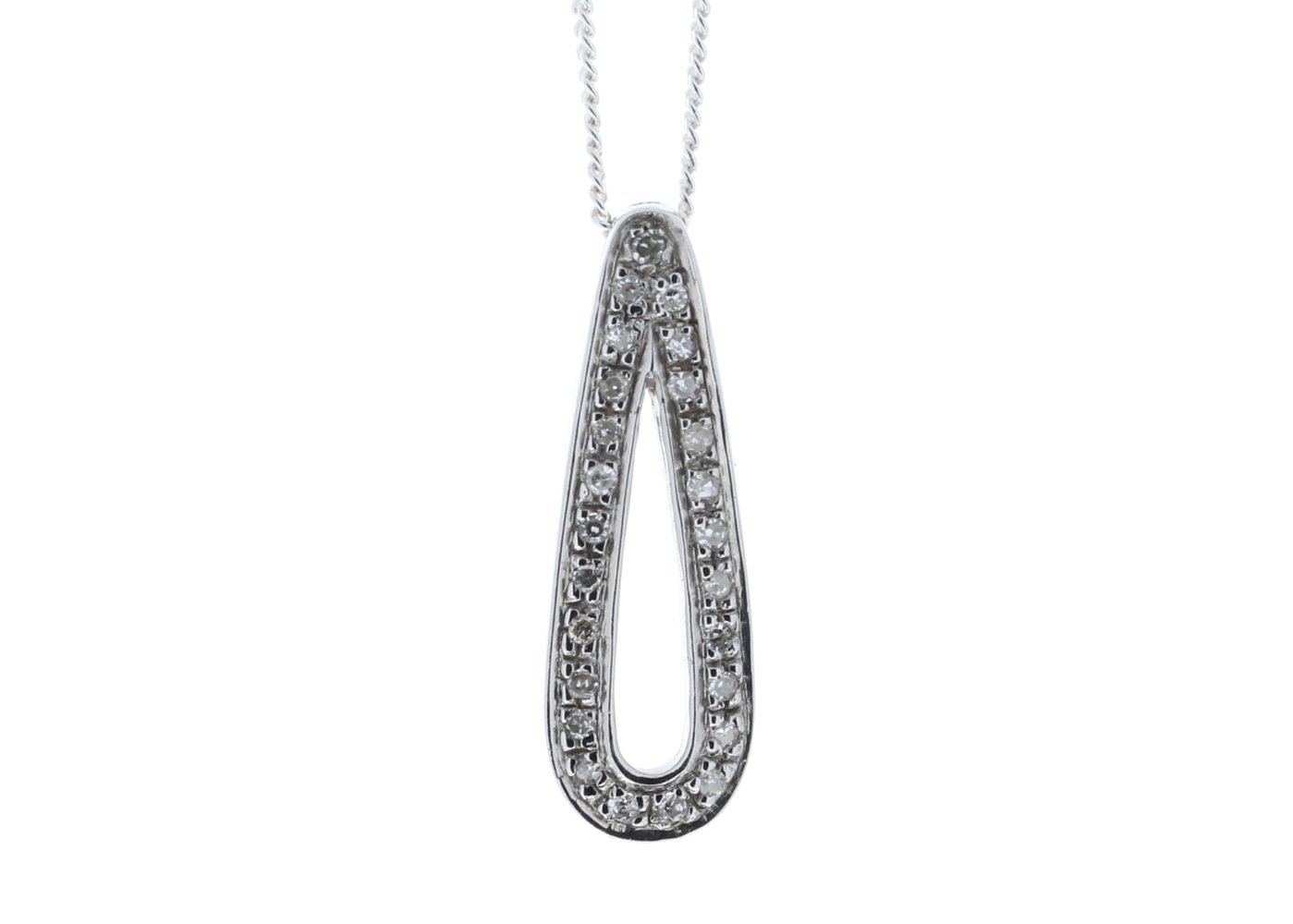 9ct White Gold Cluster Teardrop Shape Diamond Pendant 0.12 Carats