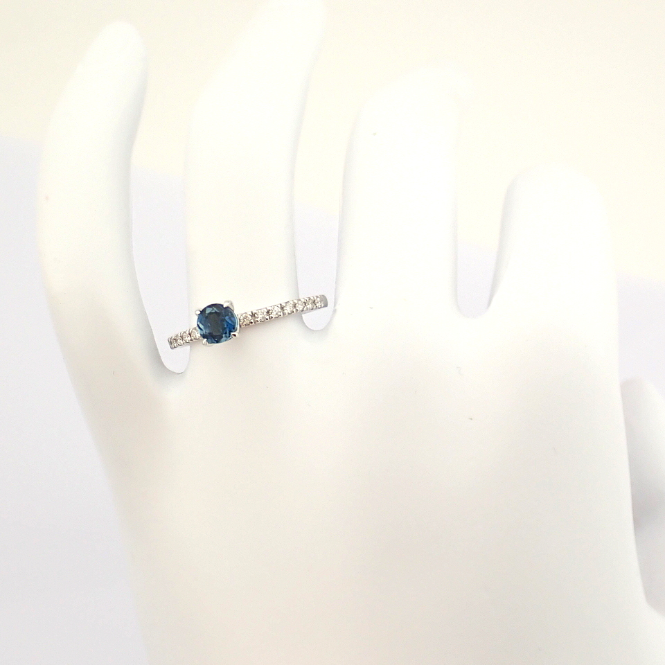 IDL Certificated 14K White Gold Diamond & London Blue Topaz Ring (Total 0.59 ct Stone) - Image 8 of 11