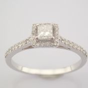 IDL Certificated 14K White Gold Princess Cut Diamond & Diamond Ring (Total 0.37 ct Stone)