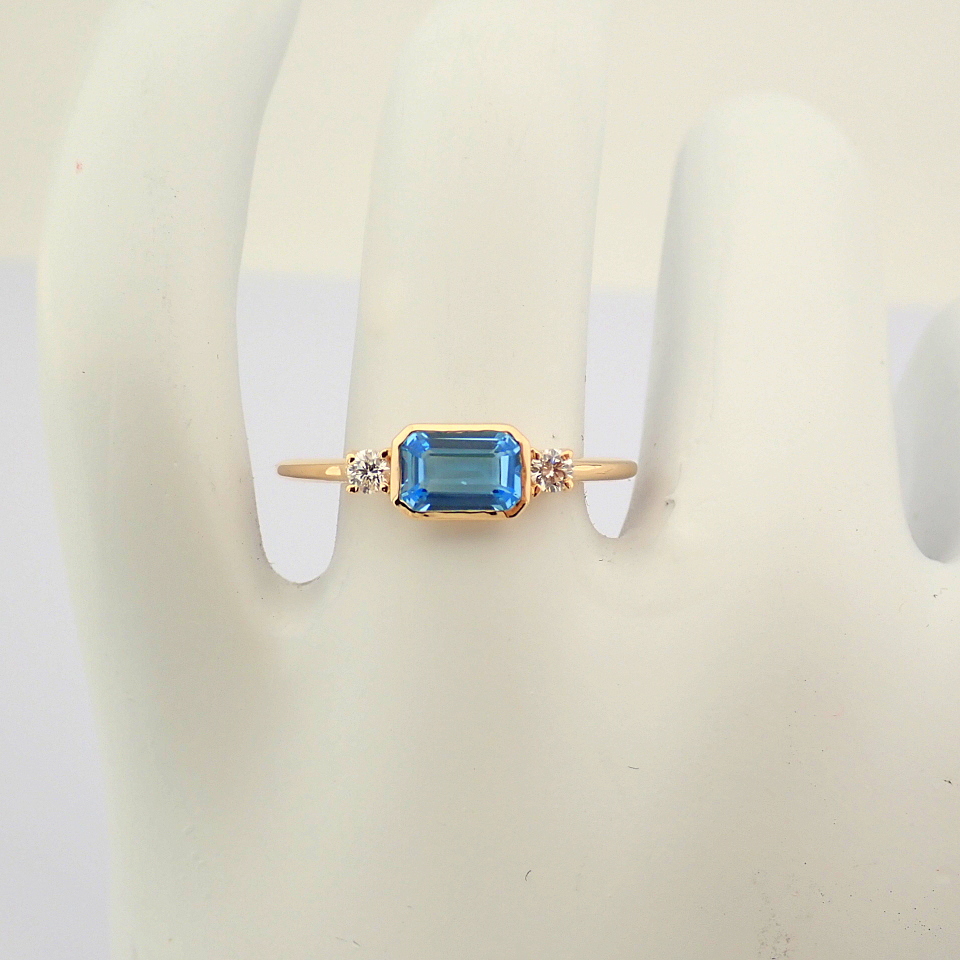 IDL Certificated 14K Rose/Pink Gold Diamond & Blue Topaz Ring (Total 0.8 ct Stone) - Image 4 of 8