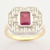 IDL Certificated 14K Yellow and White Gold Diamond & Ruby Ring (Total 1.82 ct Stone)