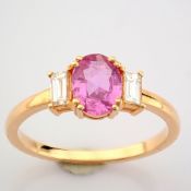 IDL Certificated 14K Rose/Pink Gold Baguette Diamond & Pink Sapphire Ring (Total 0.92 ct Stone)