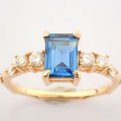 IDL Certificated 14k Rose/Pink Gold Diamond & London Blue Topaz Ring (Total 1.59 ct Stone)