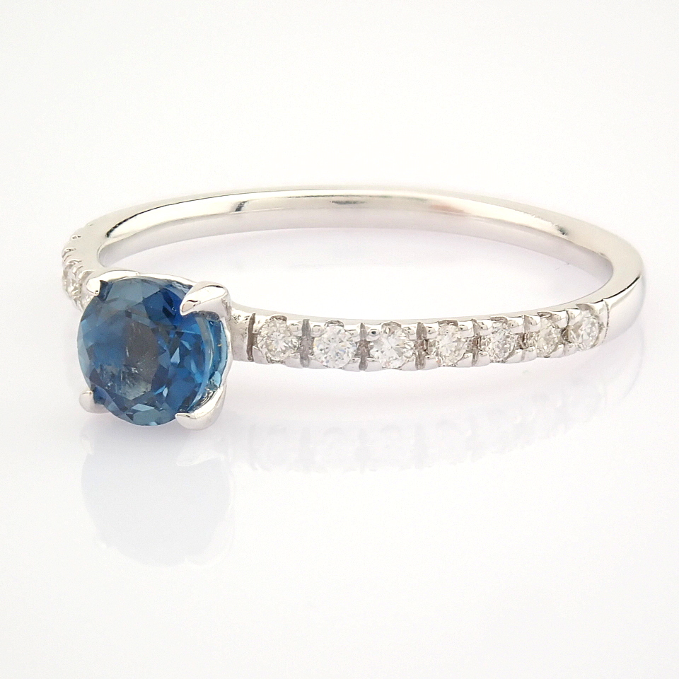 IDL Certificated 14K White Gold Diamond & London Blue Topaz Ring (Total 0.59 ct Stone) - Image 4 of 11