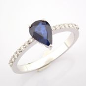 IDL Certificated 14K White Gold Diamond & Sapphire Ring (Total 0.89 ct Stone)
