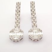 IDL Certificated 14k White Gold Baguette Diamond & Diamond Earring (Total 1.2 ct Stone)