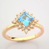 IDL Certificated 14K Rose/Pink Gold Diamond & Blue Topaz Ring (Total 0.96 ct Stone)