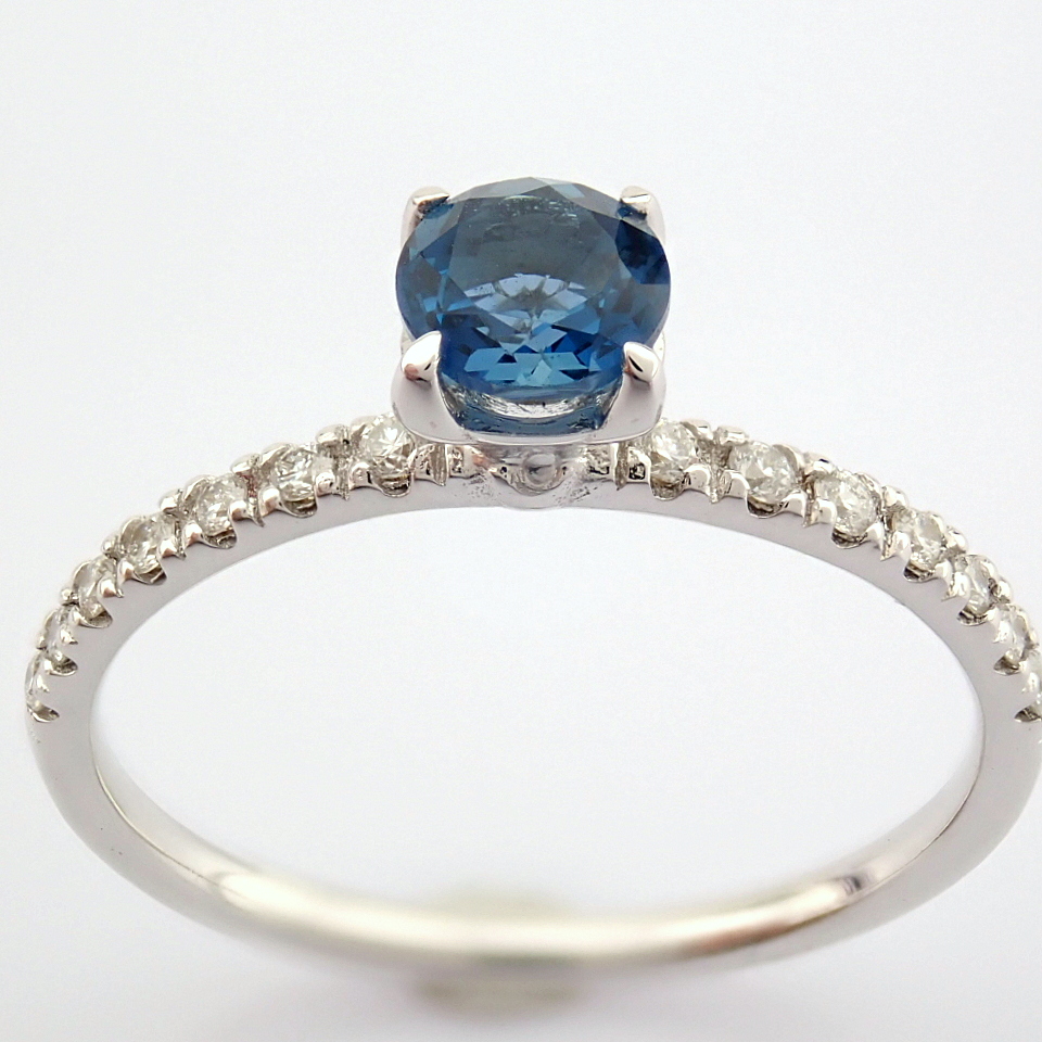 IDL Certificated 14K White Gold Diamond & London Blue Topaz Ring (Total 0.59 ct Stone) - Image 9 of 11