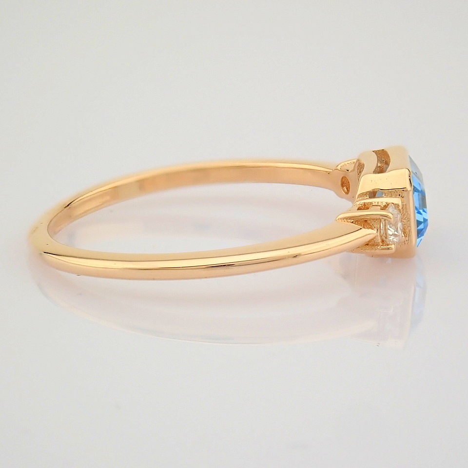 IDL Certificated 14K Rose/Pink Gold Diamond & Blue Topaz Ring (Total 0.8 ct Stone) - Image 7 of 8