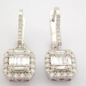 IDL Certificated 14K White Gold Baguette Diamond & Diamond Earring (Total 1.27 ct Stone)