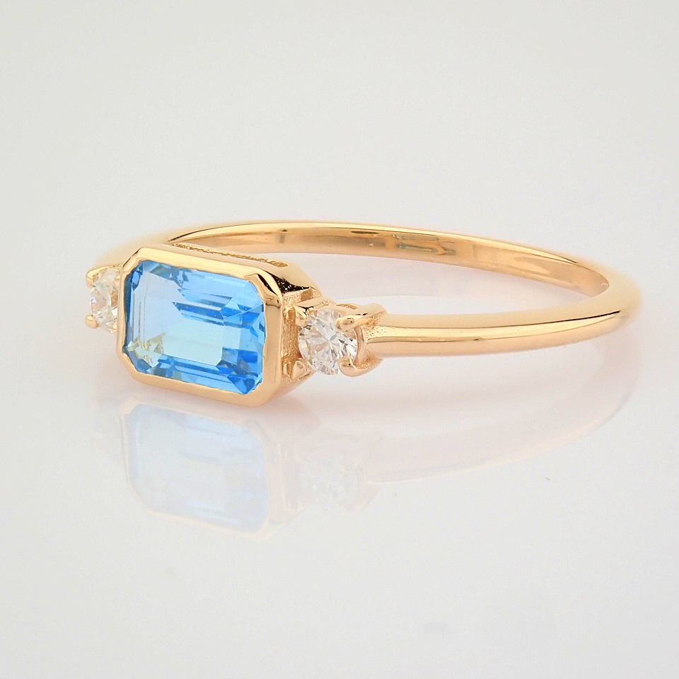 IDL Certificated 14K Rose/Pink Gold Diamond & Blue Topaz Ring (Total 0.8 ct Stone) - Image 6 of 8