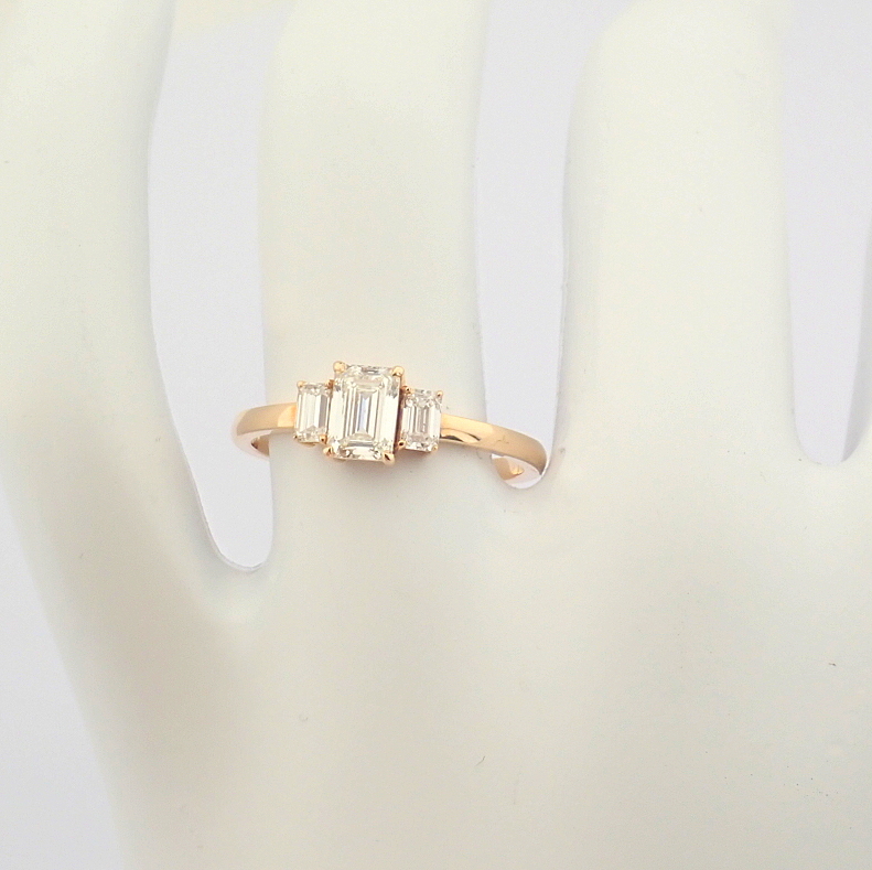 IDL Certificated 14K Rose/Pink Gold Emerald Cut Diamond Ring (Total 0.77 ct Stone) - Image 9 of 9