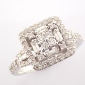 IDL Certificated 14K White Gold Baguette Diamond & Diamond Ring (Total 0.44 ct Stone)