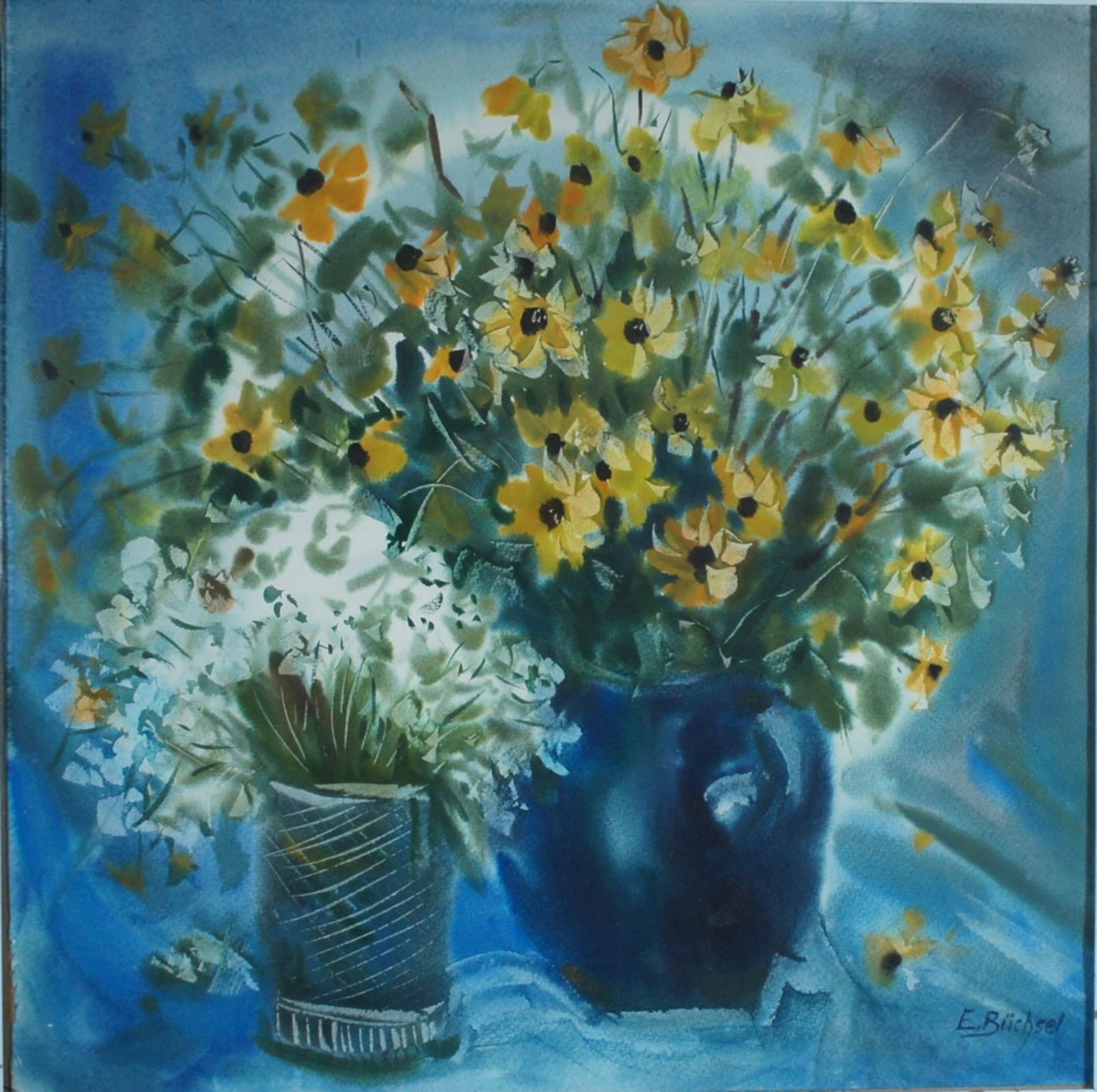 Büchsel, Elisabeth, 2 Vasen mit Blumen, Mischt., 58 x 58, sign.Büchsel, Elisabeth, 2 Vase