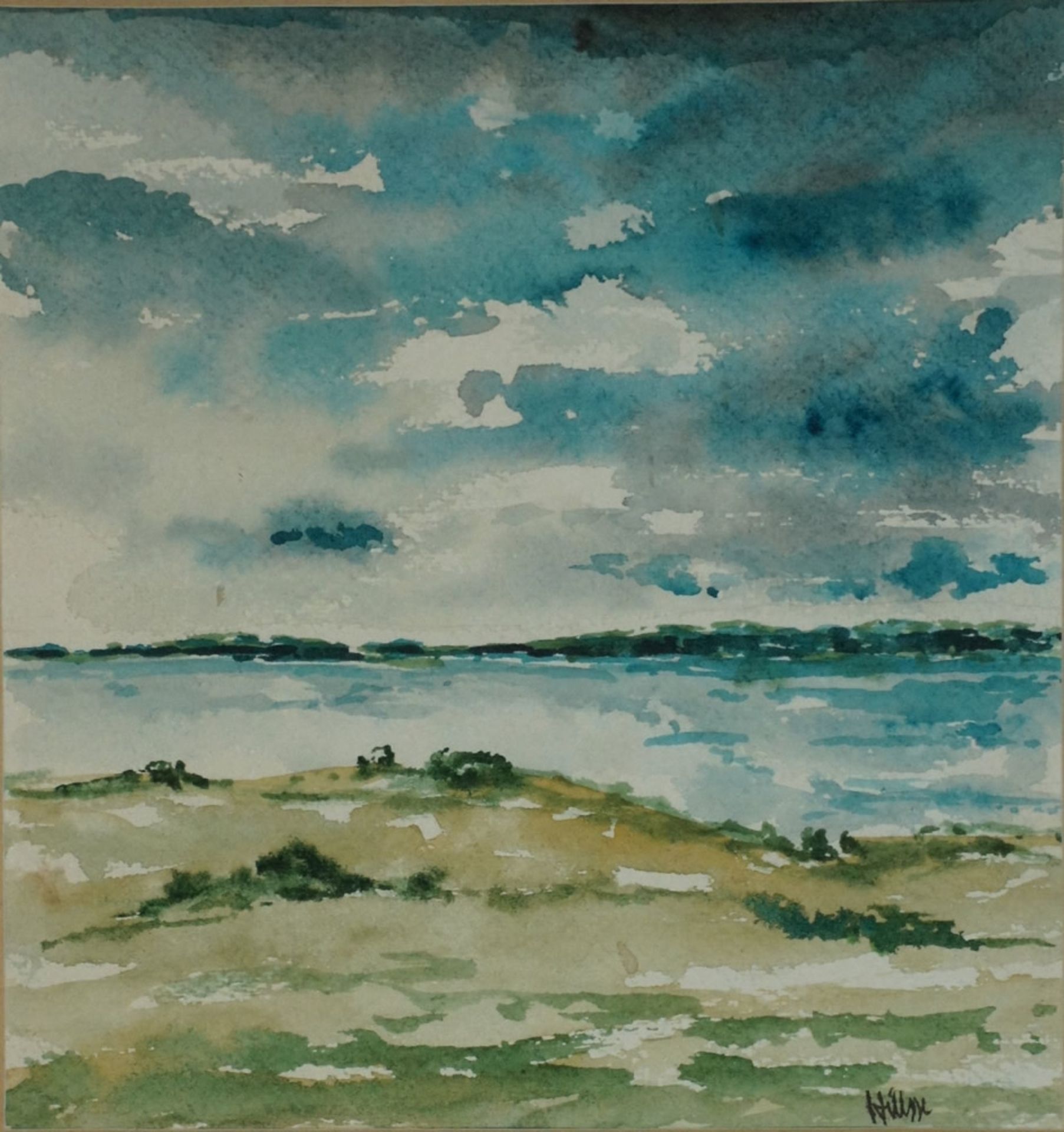 Hülsse, Georg, am Wasser, Aquarell, 21 x 20, signiertHülsse, Georg, am Wasser, Aquarell,