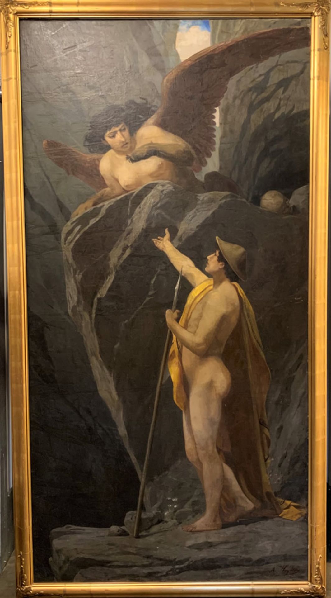 Heyden, August Jac. Theod. v., Orpheus vor der Sphinx, Öl, 220 x 110, sign.Heyden, August
