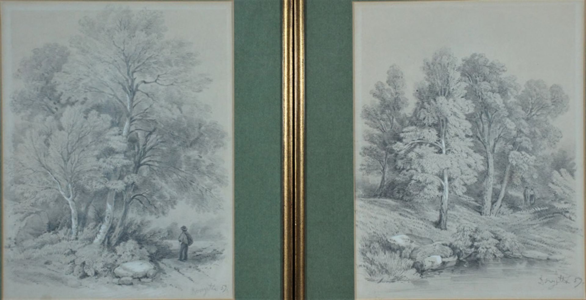Douzette, Louis, 2 Zeichnungen, 1859, Blei, je 30 x 22, sign.Douzette, Louis, 2 Zeichnungen - Image 2 of 3