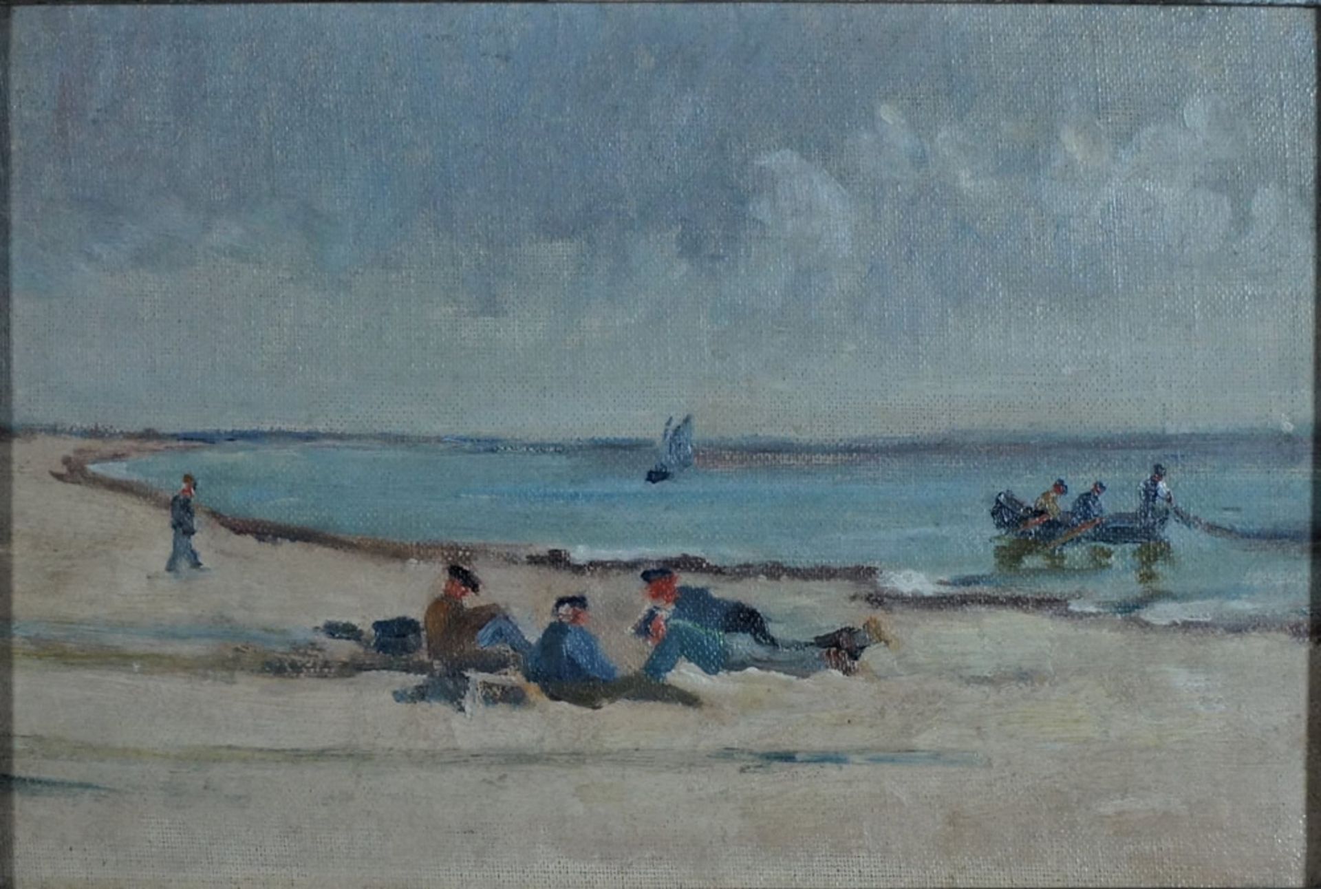 Arnheim, Clara, Fischer am Strand, Öl, 19 x 28, Nachl. Arnheim, Clara, Fischer am Strand, Öl, 19 x