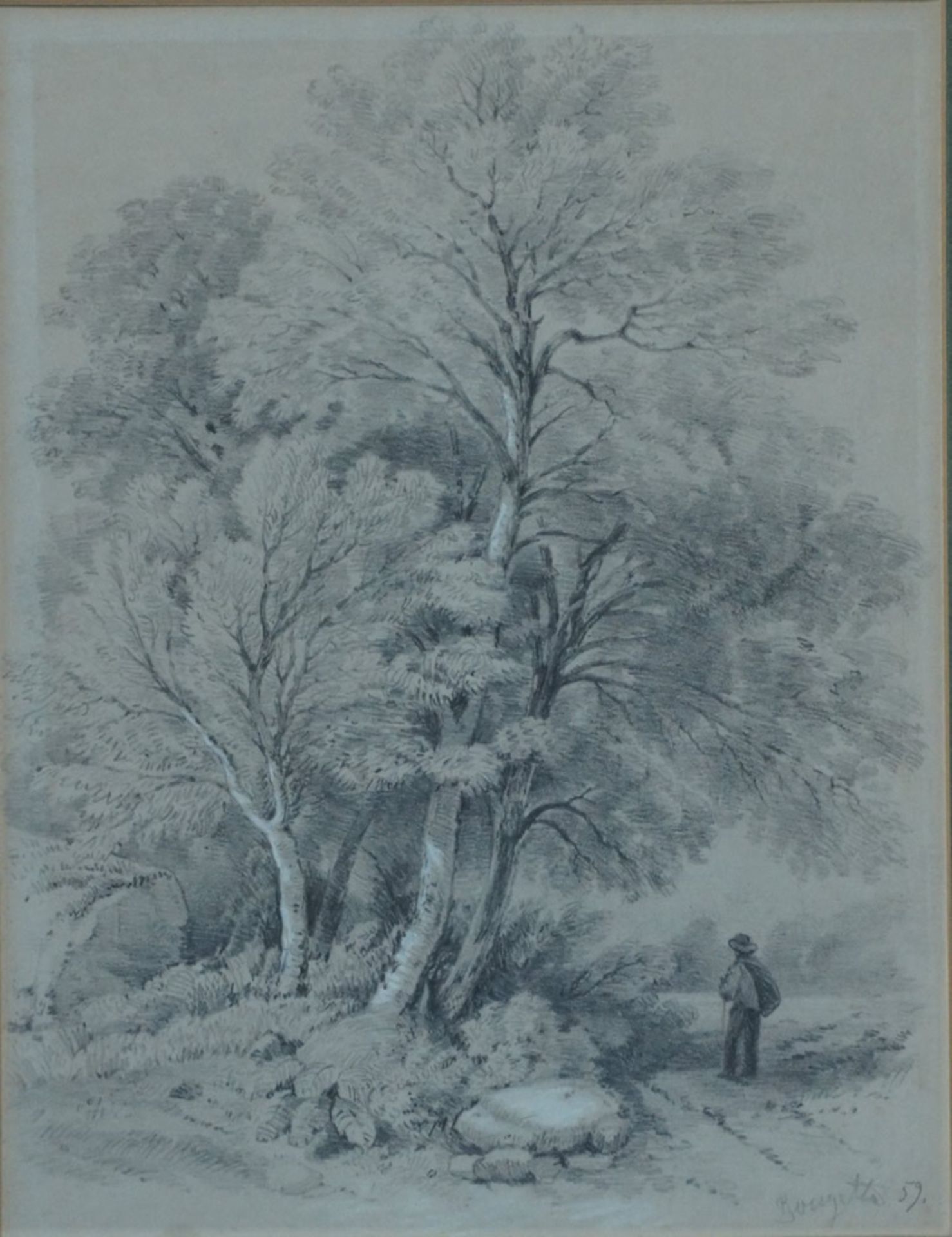 Douzette, Louis, 2 Zeichnungen, 1859, Blei, je 30 x 22, sign.Douzette, Louis, 2 Zeichnungen - Image 3 of 3