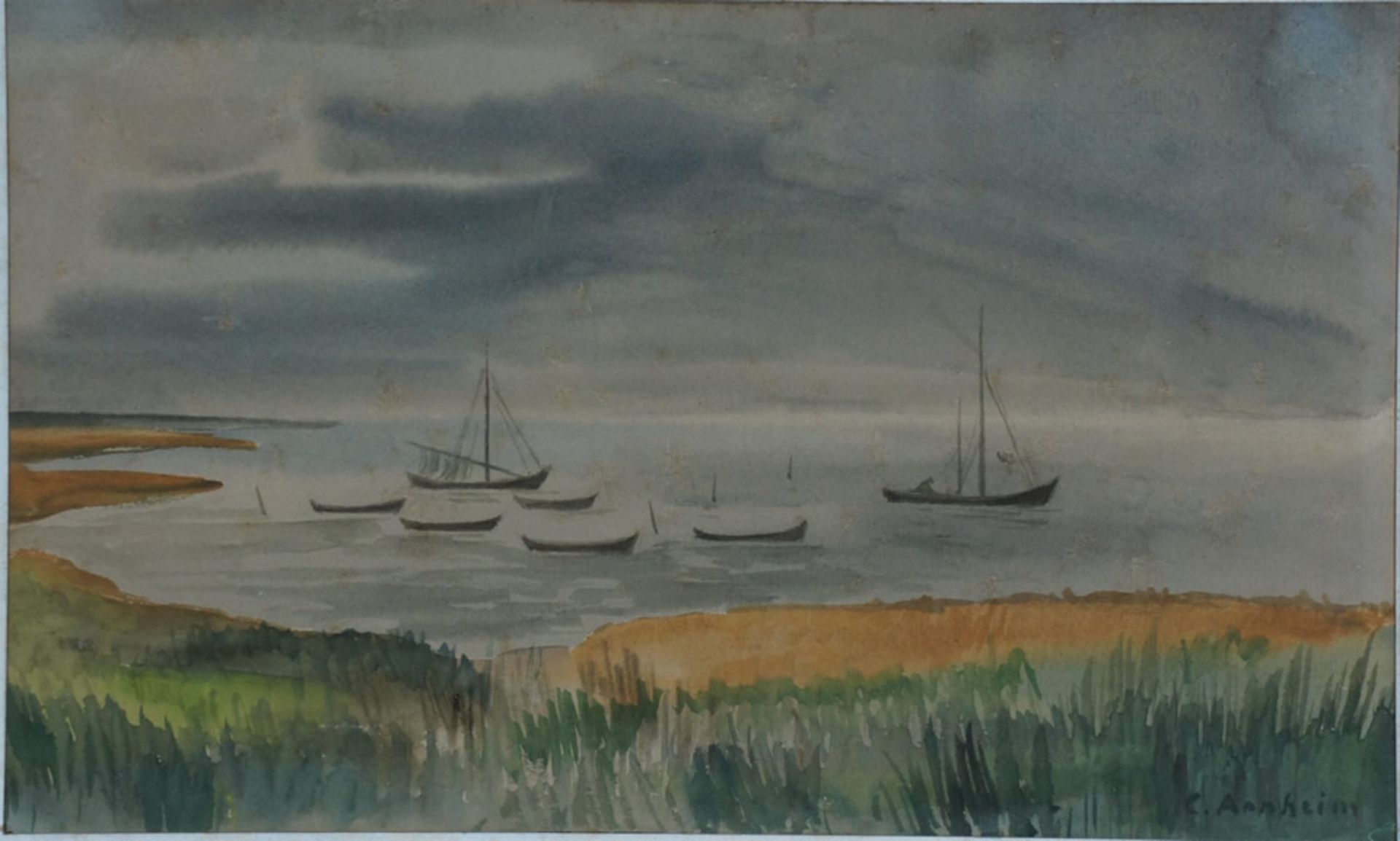 Arnheim, Clara, Boote vor der Küste, Mischt., 22 x 35, sign.Arnheim, Clara, Boote vor der