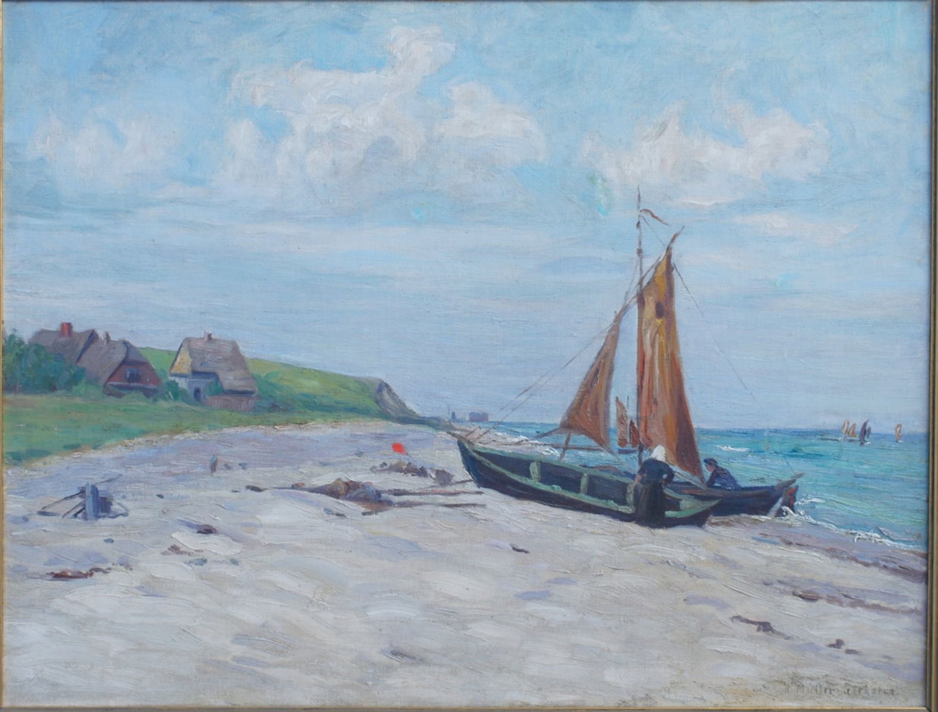 Müller-Gerhardt, Rudolf, Boote am Strand von Ahrenshoop, Öl, 49 x 65, sign.