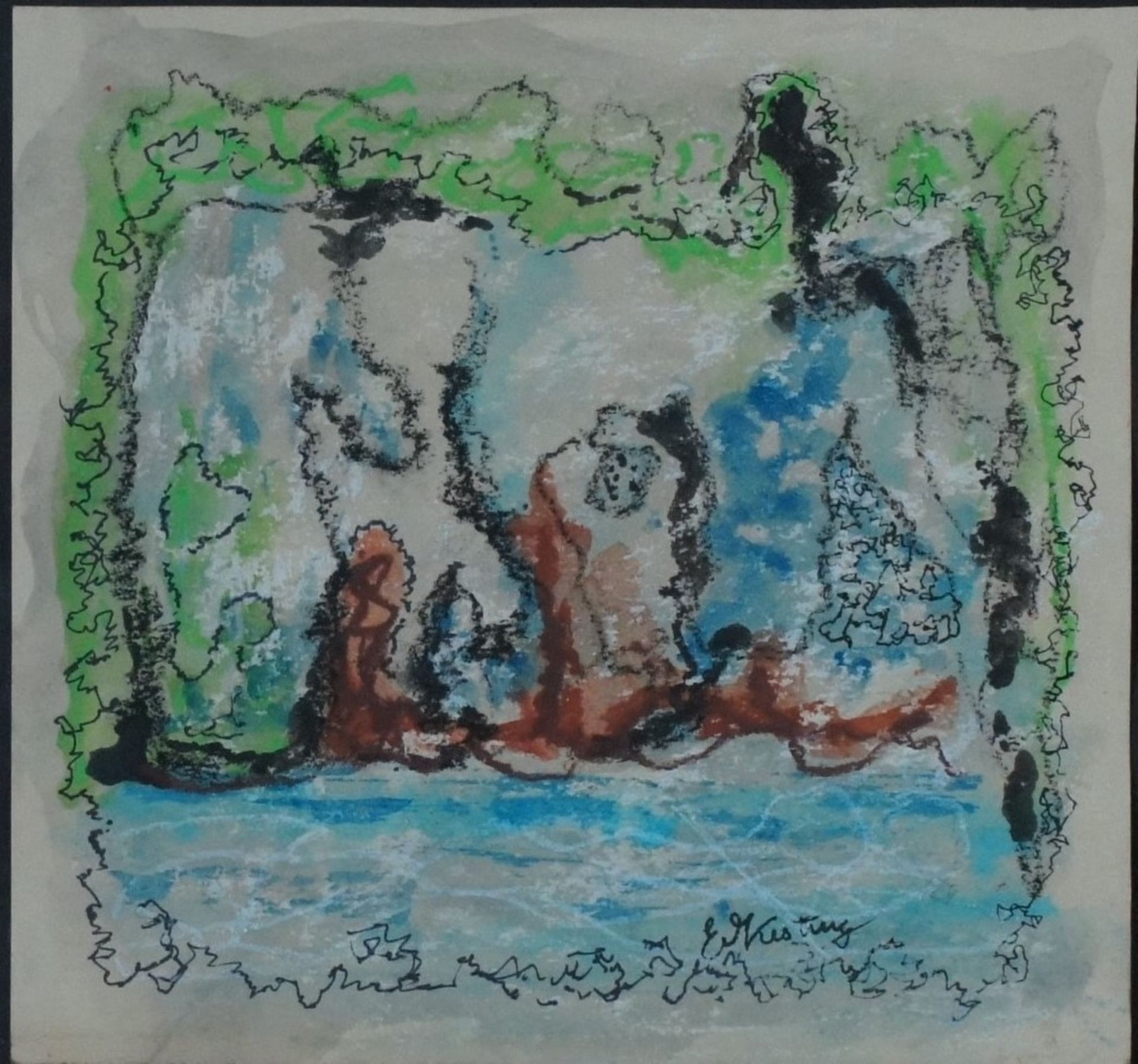 Edmund Kesting, an der See, mixed media, 18 x 19 cm