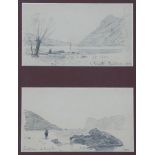 Louis Douzette, 2 Landschaftsskizzen am Gardasee, sign., Blei, je 11 x 20