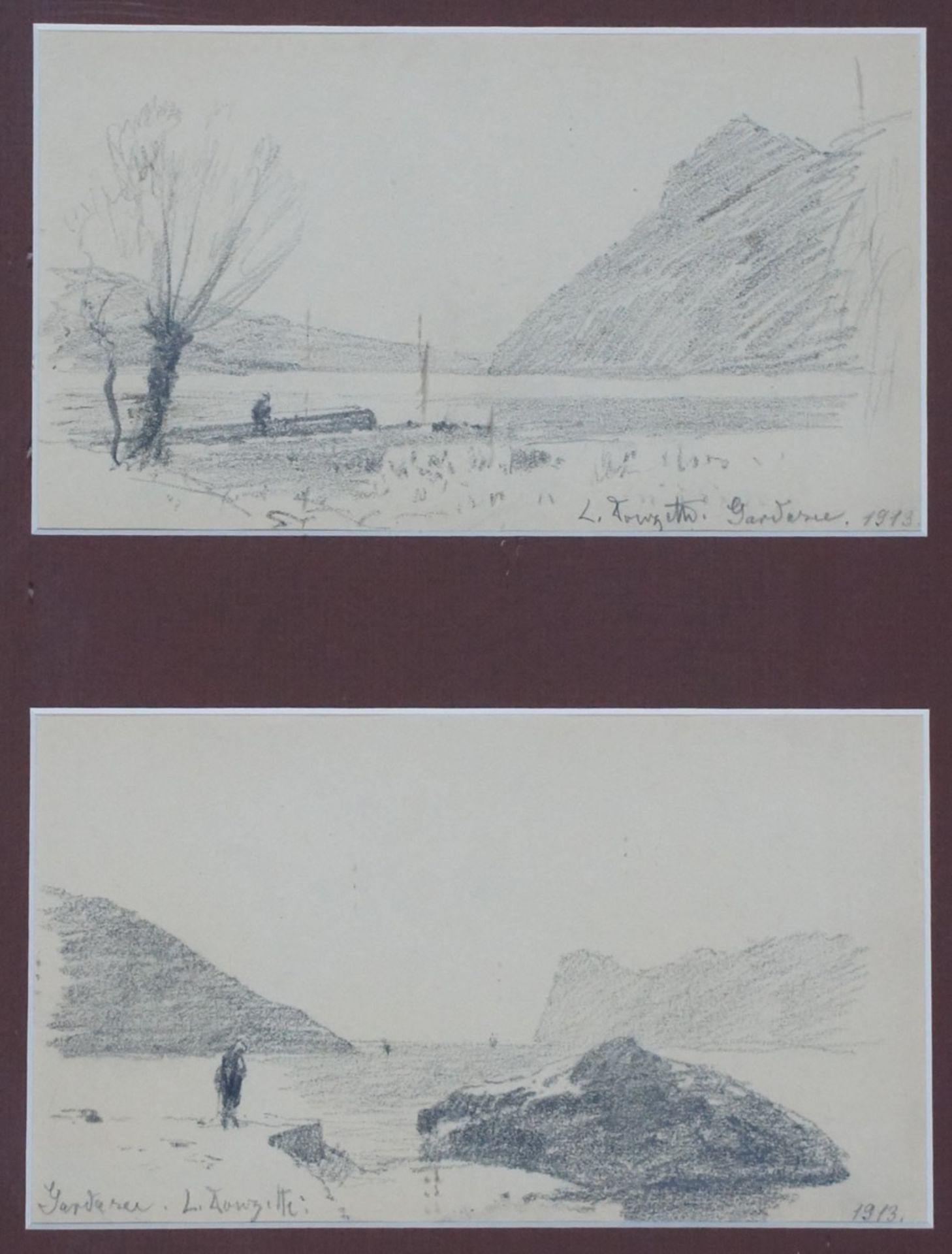 Louis Douzette, 2 Landschaftsskizzen am Gardasee, sign., Blei, je 11 x 20