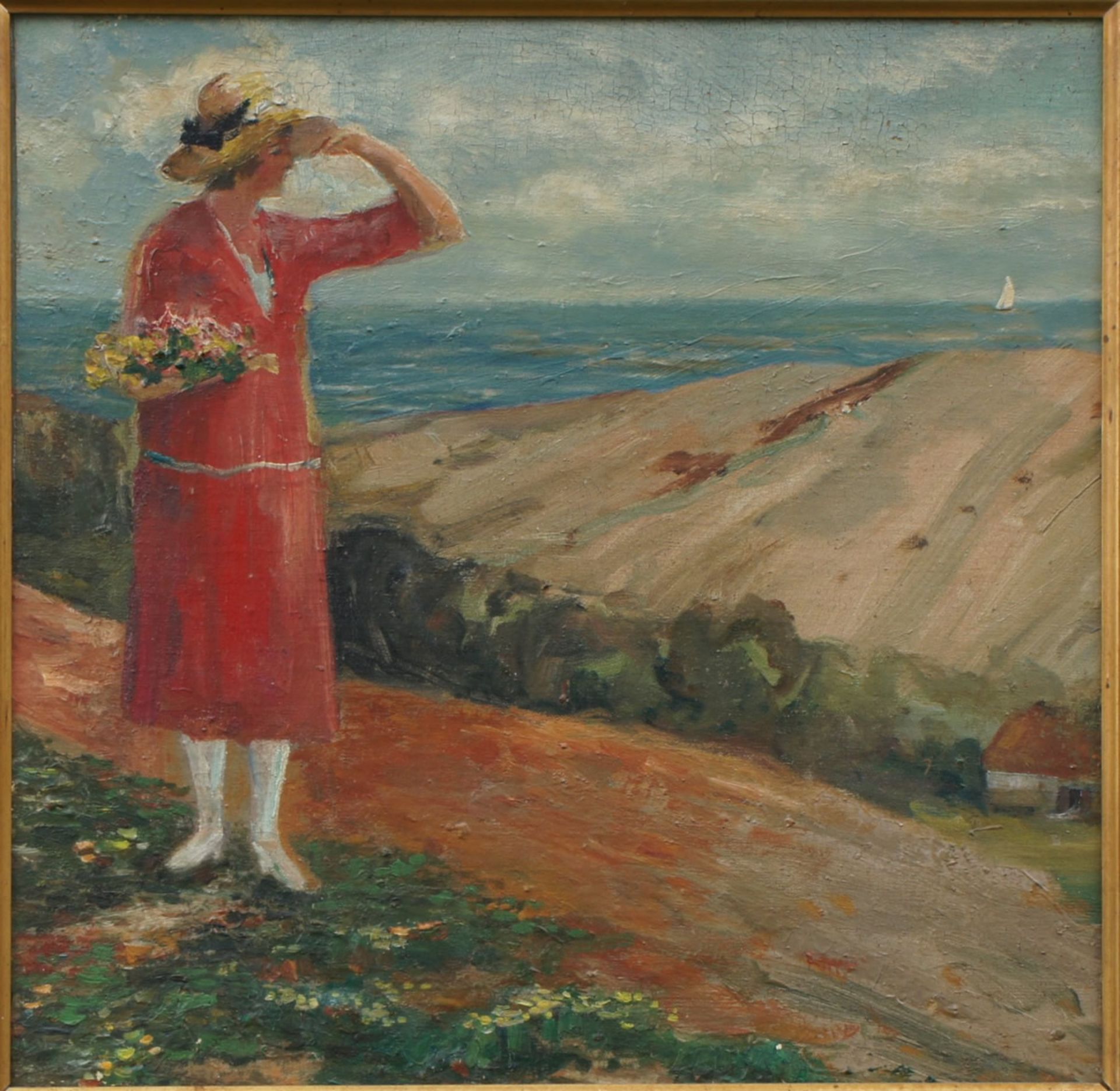 Elisabeth Büchsel, Frau schaut aufs Meer, Nachlassst., Öl, 42 x 41