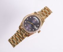 Herrenarmbanduhr (auf Zifferblatt Hersteller bez. "Rolex"), blau-violettes Zifferblatt m.