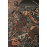 Unbekannter Künstler (wohl 19./20. Jh.), Darstellung v. Samurais auf Pferden im Kampf, japanischer