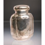 Teedose (Portugal, wohl 20. Jh.), Metall versilbert, m. Deckel, ca. 13 x 9 x 7 cm, Gewicht ca. 165,