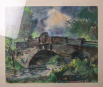 Knöpfer, Otto (1911 - 1993), "Brücke bei Wolsdorf"(?), Aquarell, re. u. sign., li. u. teils