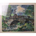 Knöpfer, Otto (1911 - 1993), "Brücke bei Wolsdorf"(?), Aquarell, re. u. sign., li. u. teils