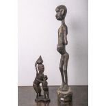2 Holzfiguren (Afrika u. Indien, neuzeitlich), Holz geschnitzt, davon 1x H. ca 80 cm u. 1x H. ca. 37