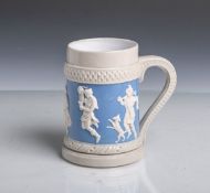 Kl. Bierkrug aus Keramik (wohl Villeroy u. Boch, 20. Jh.), Allegoriedarstellungen auf blauem