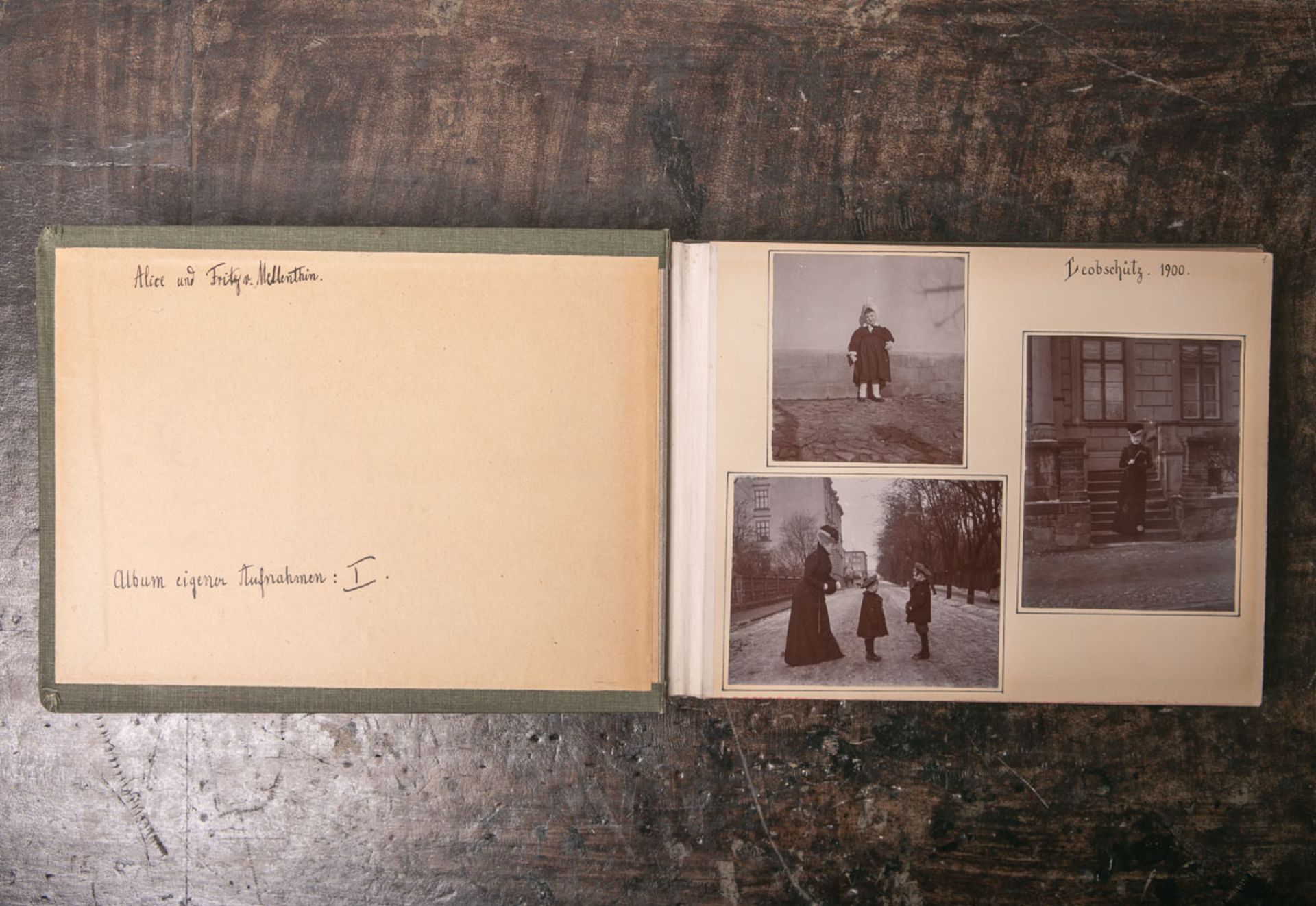 Altes Reisealbum (um 1900), ca. 78 Fotoaufnahmen von Wiesbaden, Mainz etc., innenseitig bez. "