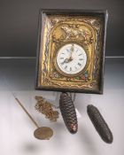 Bäuerliche Biedermeier-Rahmenuhr bzw. Wanduhr, geprägtes u. farbig bemaltes Messingblatt,