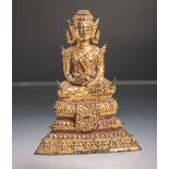 Sitzender Buddha (Thailand, Alter unbekannt), Bronze vergoldet, Darstellung eines auf einem