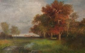 Unbekannter Künstler (wohl 19. Jh.), Darst. einer Herbstlandschaft m. kl. Bachlauf, Öl/Lw., ca. 38 x