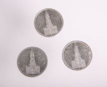 Konvolut von 2-Reichsmark-Münzen "Paulskirche" (Drittes Reich), 3 Stück: 1933, 1934, 1935,