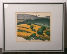 Willand, Detlef (geb. 1935), Landschaftsdarstellung, farbiger Holzschnitt, Blattgröße ca. 36 x 42