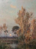 Peters, Otto Seraphin (1858 - 1908), Sonnenuntergang über einer Moorlandschaft mit Reh (Glonn bei