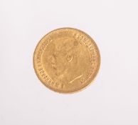 Goldmünze 10 Rubel "Nikolaus II." (Russland, 1899), Gewicht ca. 8,65 g. Vz-ss.