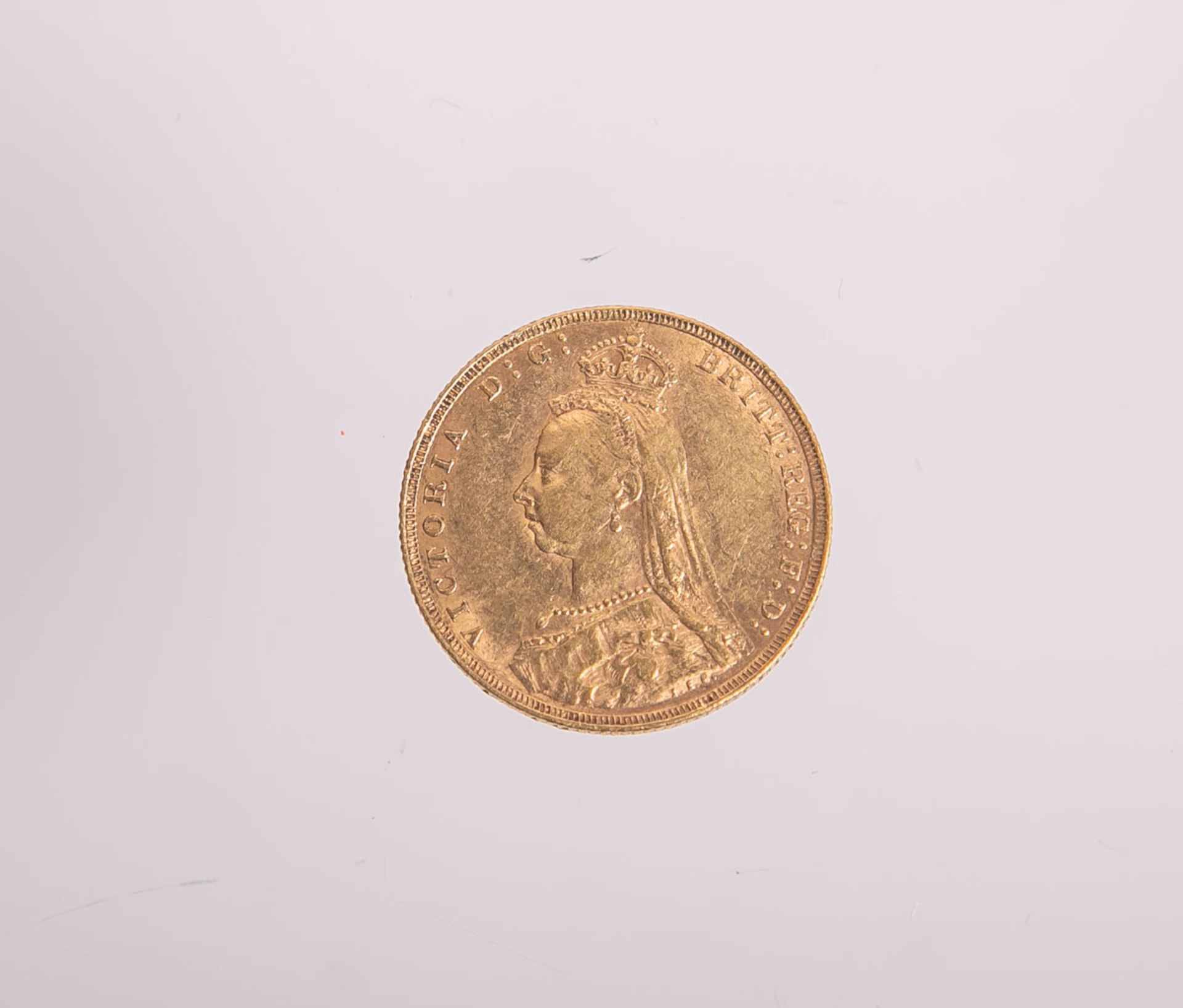 Goldmünze 1 Sovereign "Victoria" (England, 1891), Gewicht ca. 8 g. Ss.