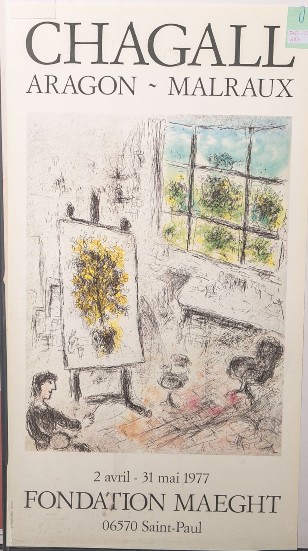 Chagall, Marc (1887 - 1985), Ausstellungsplakat für Chagall-Ausstellung "Aragon - Malraux" in der