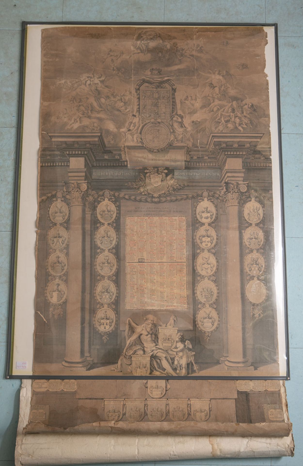 Übergroßer Kupferstich (18. Jh.), Halberstaedischer Domstiftskalender, bez. wohl "J.W. Meil", dat.